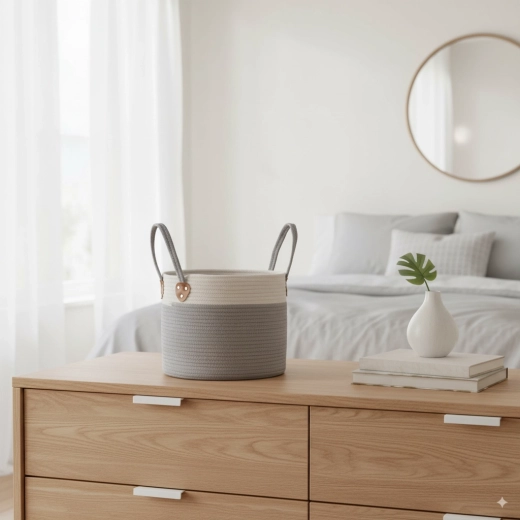 Coș textil rotund pentru rufe și jucării 33 × 27 cm – gri