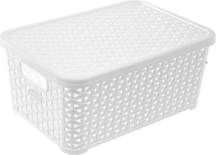 Cutie de depozitare Hobby, ratan, cu capac, 6 l, albă
