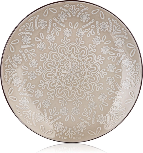 Farfurie întinsă din ceramică 27 cm Shape – crem cu decor dantelă