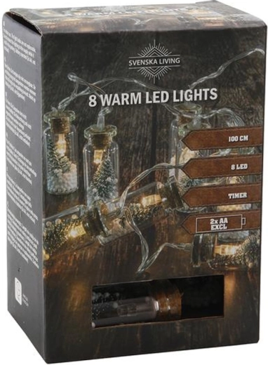 Șir luminos cu temporizator, 8 sticle LED cu brăduț, 100 cm
