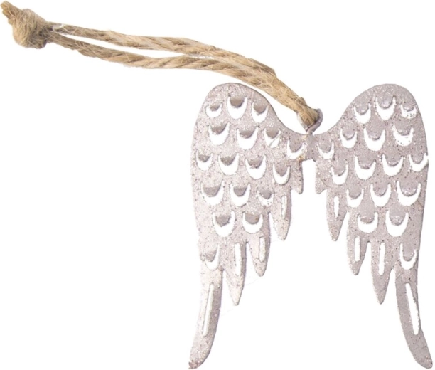Decorațiune metalică suspendată aripi de înger roz 6 × 5 cm