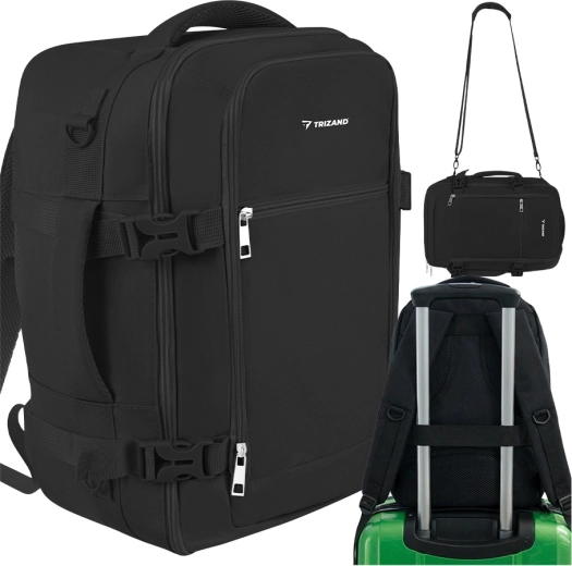 Rucsac de călătorie Trizand 40 × 25 × 20 cm 20 l negru (bagaj de cabină 2-în-1 rucsac/geantă)