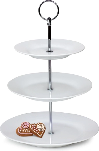 Platou rotund din porțelan pe trei niveluri Sofia, alb