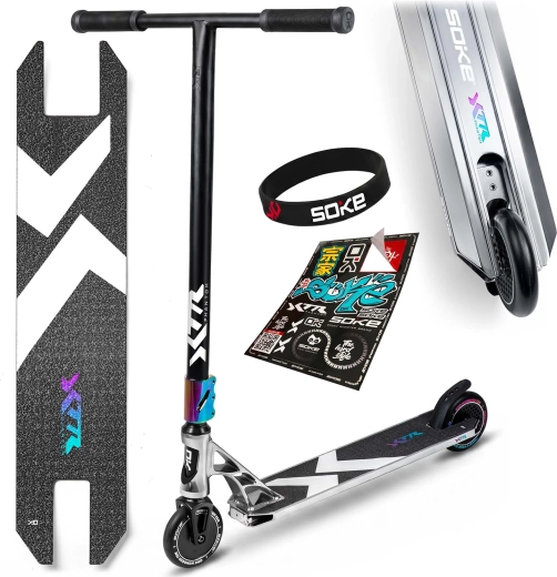 Soke XTR Phantom chrome trotinetă freestyle profesională argintiu-negru