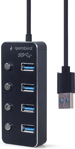 hub usb 3.1 gen 1 cu 4 porturi, cu întrerupătoare, negru