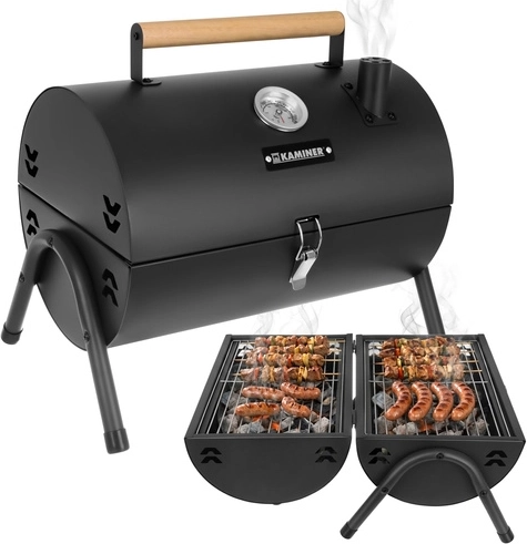 Grătar portabil de grădină pe cărbuni cu capac și termometru KAMINER