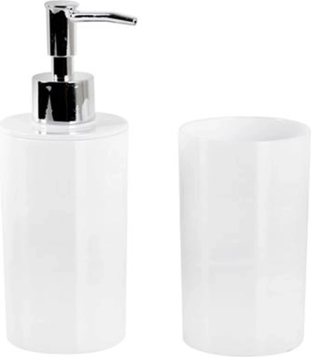 Dozator de săpun din plastic și pahar TORO – set de baie alb