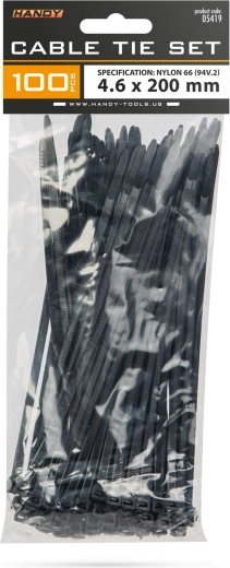 Coliere negre de cablu 200 × 4,6 mm, 100 bucăți