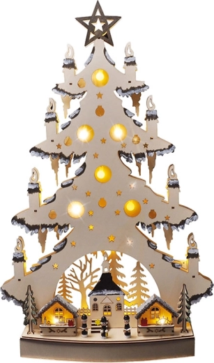 Solight brad de Crăciun din lemn cu LED și decorațiuni, 64 cm - 1 bucată