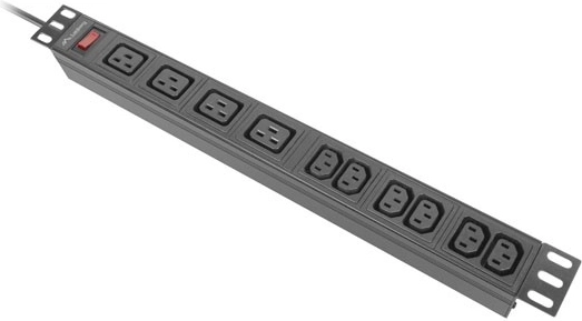 Lanberg bară de alimentare PDU pentru rack 19" 1U 16 A, 4× C19 + 6× C13, cablu de alimentare 2 m, neagră