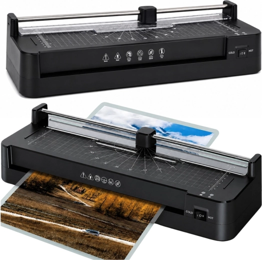 Laminator A3 3-în-1 cu tăietor și funcție de laminare la cald/rece, negru