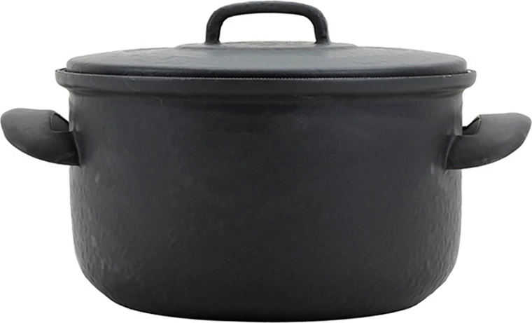 Oală emailată cu capac 24 cm, 5 l – negru mat cu email albastru