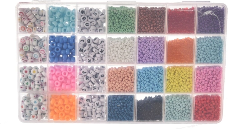 Set creativ pentru înșirarea mărgelelor – 28 de culori, 440 g