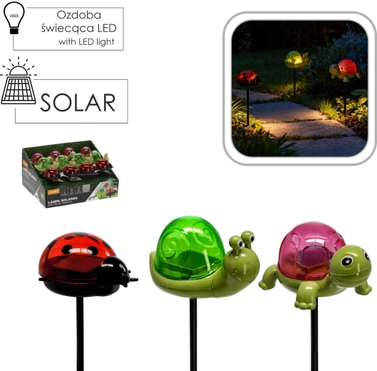 Țepușă solară LED pentru grădină în formă de broască țestoasă, melc și buburuză – alb cald