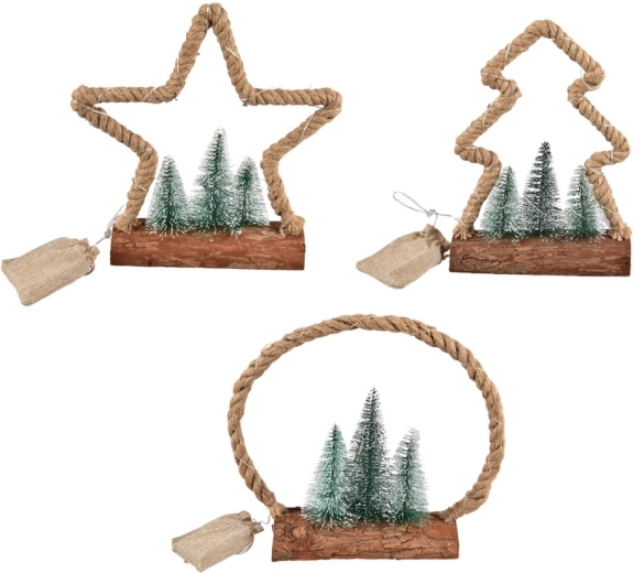 Brăduț decorativ LED din lemn și iută cu temporizator 30 cm