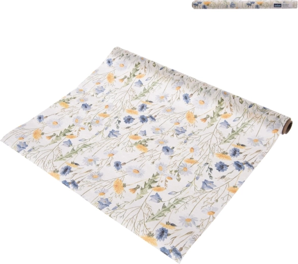 Traversă de masă din hârtie cu motiv de flori de primăvară, albastru, 180 × 40 cm