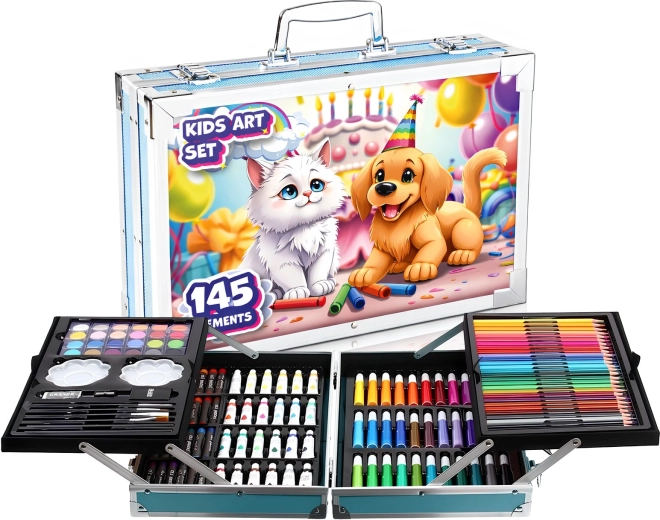 Set artistic pentru pictură Renew Force Pets, 145 de piese, în valiză