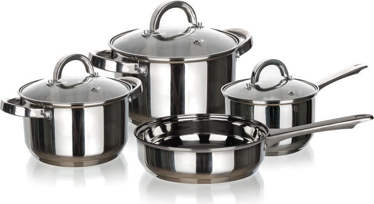 Set de vase din inox Cuisino, 7 piese, cu capace din sticlă