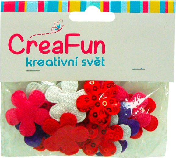 Flori textile cu paiete, mix de culori, 28 mm, 20 buc.