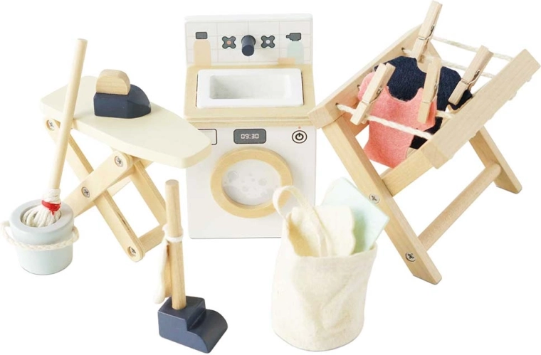 Le Toy Van mobilier din lemn pentru căsuța de păpuși – spălătorie (set 16 piese)