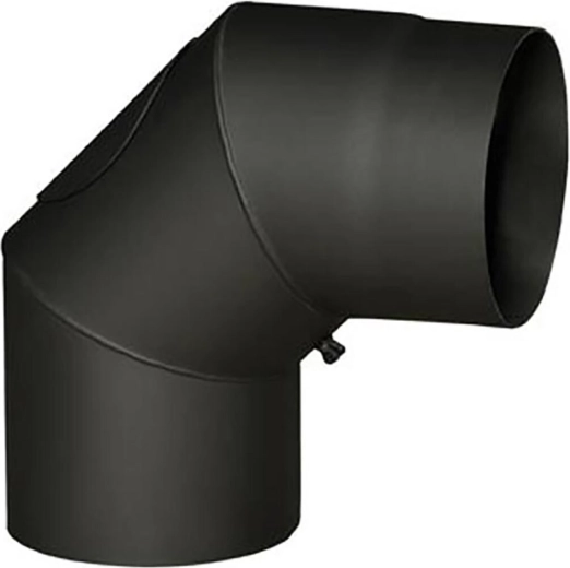 Cot de fum cu orificiu de curățare 200 mm, 90°, oțel 1,5 mm, negru