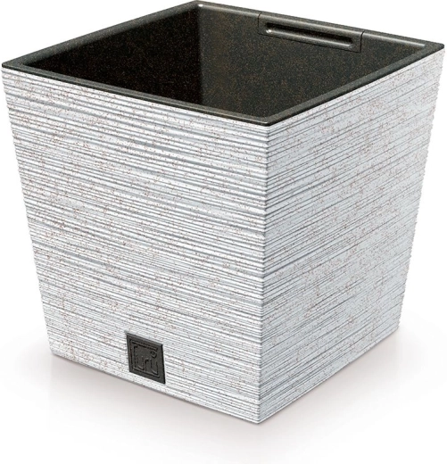 Ghiveci Furu Square Low Eco Wood cu inserție 24 cm alb
