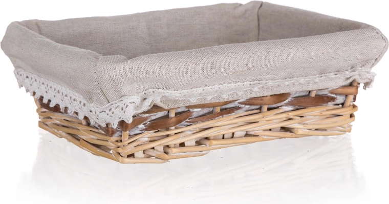 Coș dreptunghiular din nuiele Duo 21 × 16 cm cu margine din dantelă