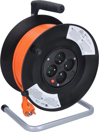 Cablu prelungitor Solight pe tambur 50 m, 4 prize, portocaliu