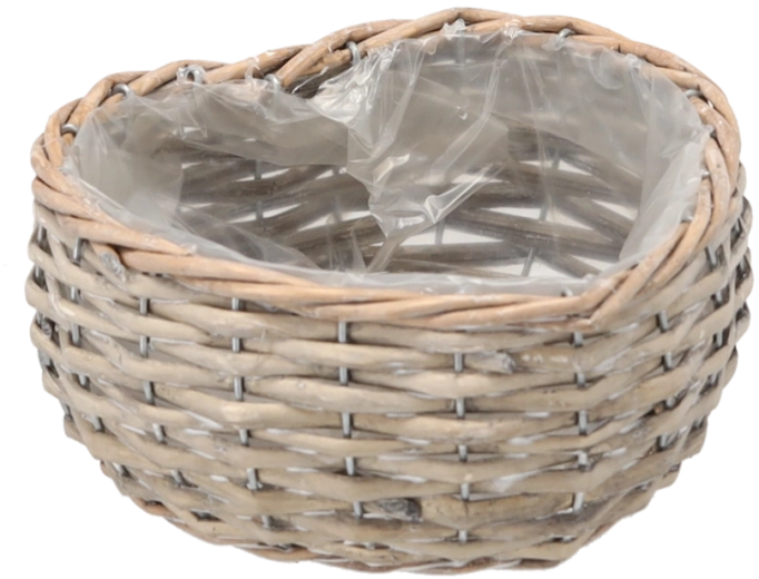 Husă împletită din nuiele pentru flori, inimă, 17 × 19 × 8 cm, gri