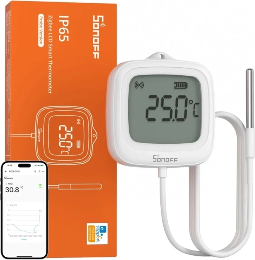 Senzor de temperatură Zigbee SONOFF SNZB-02LD cu ecran LCD și sondă