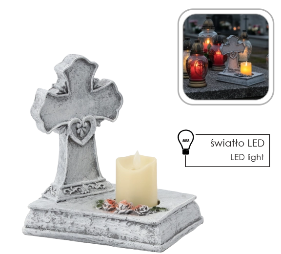Cruce decorativă cu lumânare LED 22,5 × 14 × 21,5 cm