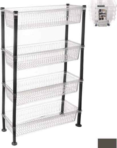 Raft îngust (slim) din plastic, 4 niveluri, transparent