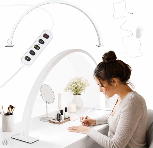 Lampă cosmetică LED de masă, fără umbre, pentru manichiură, tip arc, albă