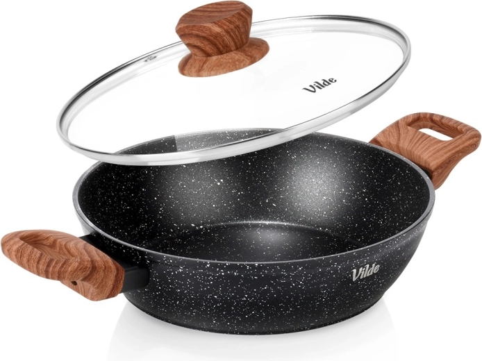 Tigaie adâncă din granit cu capac de sticlă 24 cm, 2,2 l