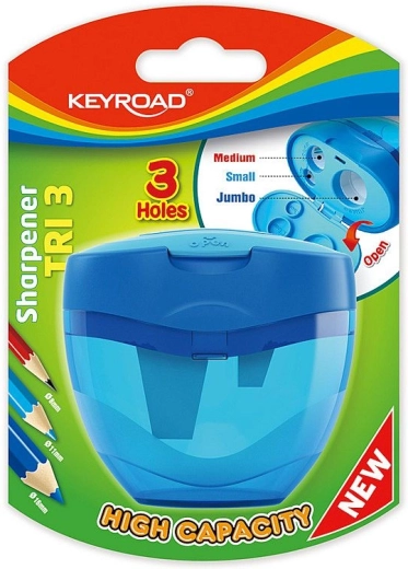 Ascuțitoare Keyroad Tri Plus cu recipient de mare capacitate, albastră