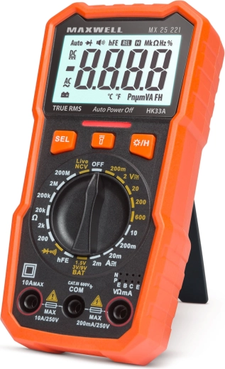 Multimetru digital Maxwell cu tester de baterii și lampă de lucru
