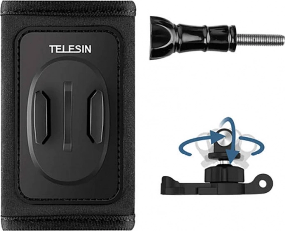Set suport rucsac TELESIN cu cârlig J rotativ 360° pentru camere de acțiune