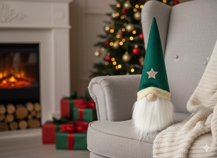 Spiriduș de Crăciun cu căciulă verde 38 cm