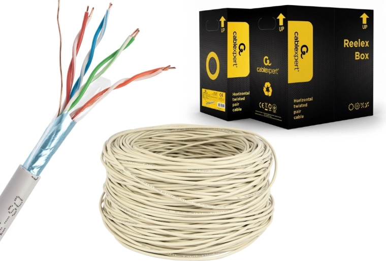 Cablu de instalare ecranat FTP Cat 5e AWG24, 305 m, gri