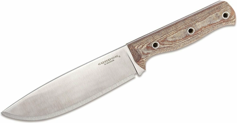 Cuțit outdoor Condor Low Drag, 16,7 cm, lamă satinată, Micarta maro, teacă din piele