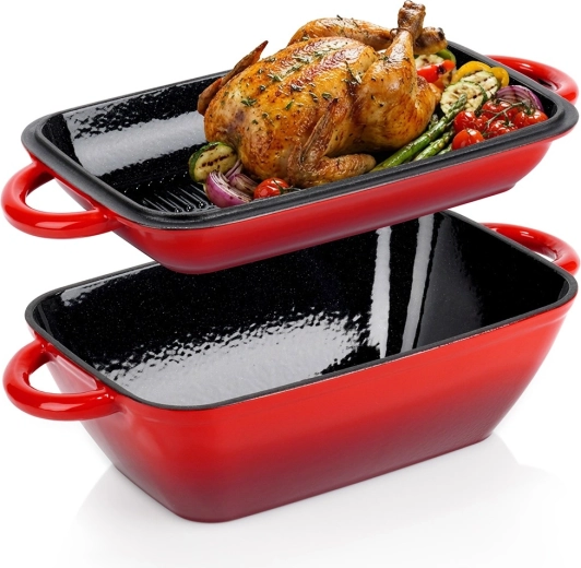 Set tavă de copt din fontă emailată 2‑în‑1 cu capac CAST ENAMEL 3,5 / 1,5 l