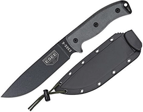 Cuțit de supraviețuire ESEE 16,5 cm cu tăiș neted, negru/gri, Micarta, teacă