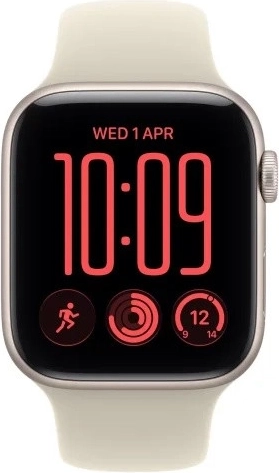 Apple Watch SE 3 GPS + Cellular, carcasă din aluminiu de 44 mm în culoarea lunii, cu curea sport nisipie S/M