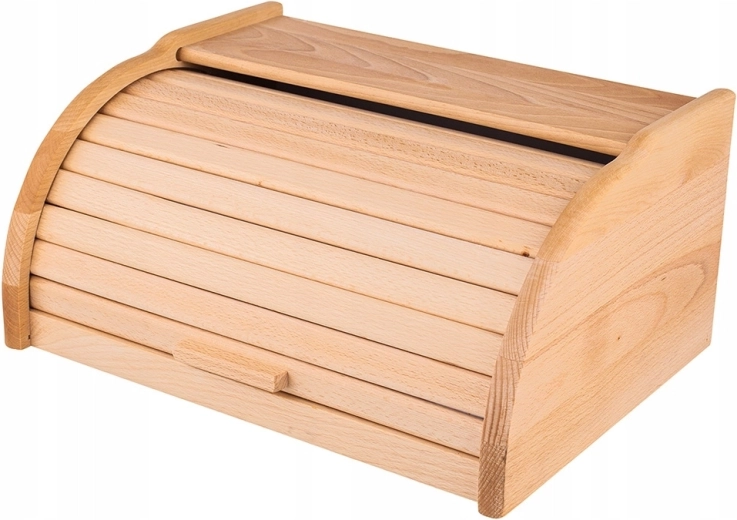 Cutie de pâine din lemn cu jaluzea tip roletă, decor deschis, 39 × 29 × 18 cm