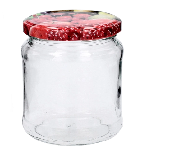 Borcan din sticlă 460 ml cu capac decorativ cu filet 82 mm