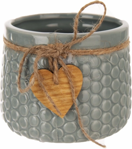 Ghiveci decorativ din ceramică și lemn, verde-gri, 9 × 9 × 11 cm