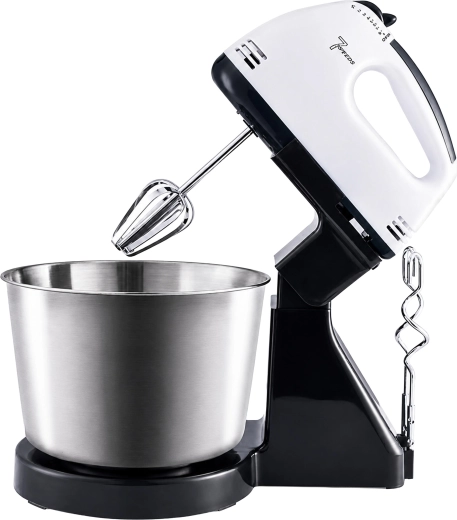 Mixer de mână de bucătărie cu suport și bol din inox, 7 viteze