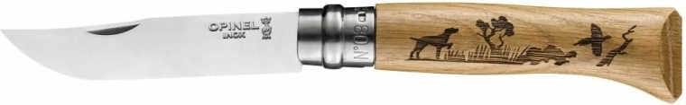 Opinel N°08 Inox Animalia Dog cuțit de buzunar, lemn de stejar, 8,5 cm