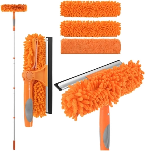 Spălător telescopic de geamuri 3-în-1 RUHHY 1,8 m cu racletă și microfibre