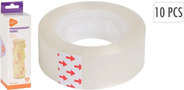 Bandă adezivă transparentă 15 mm × 30 m, pachet 10 buc
